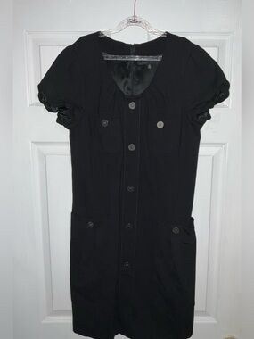 DORA LANDA Black Short Sleeve Button-Front Mini Dress